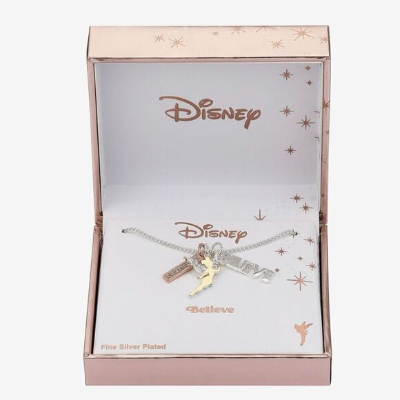 Disney Believe Charm CZ Silver 16” Cable Tinker Bell Pendant Necklace New - Picture 2 of 2